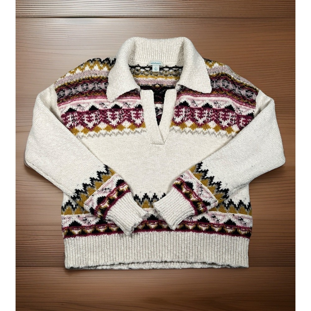 Sundance Woodland Stag Knit Collared Sweater Pullover Fair Isle Size Small‎